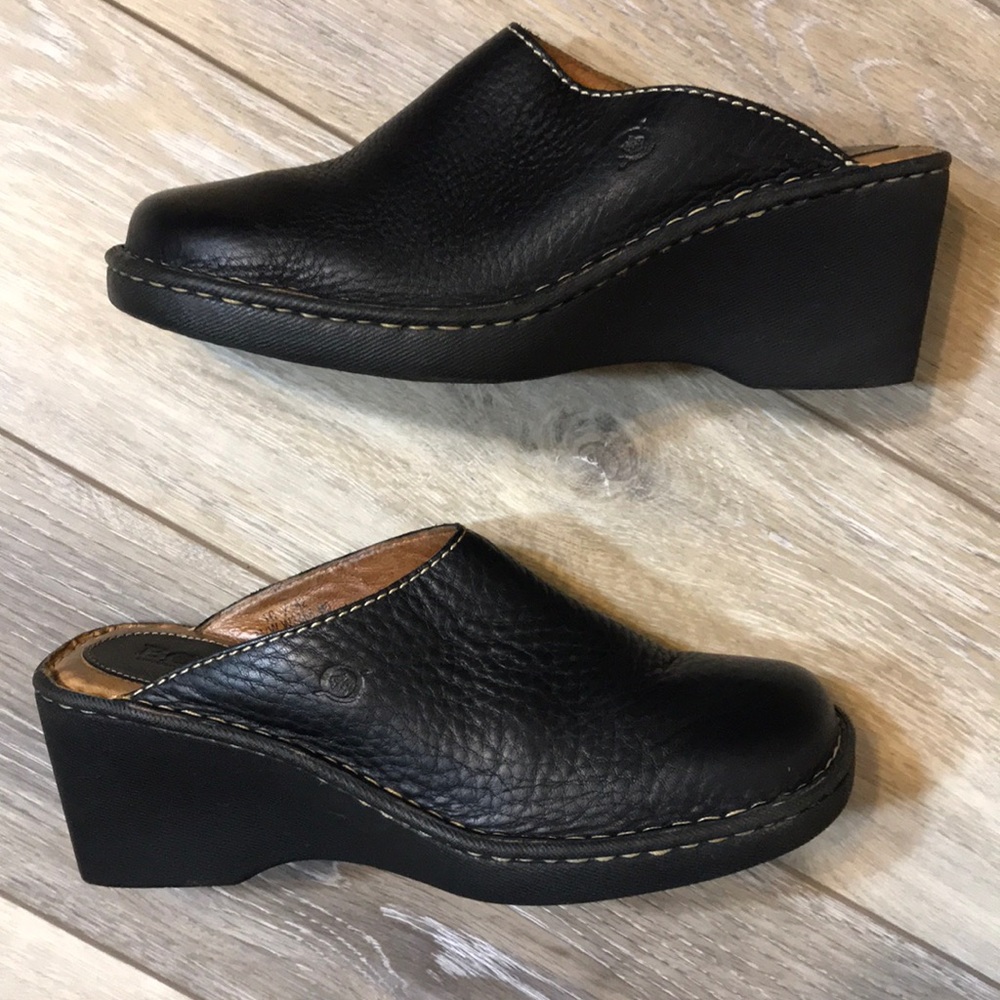 Born | Black Pebbled Leather Mules Clogs